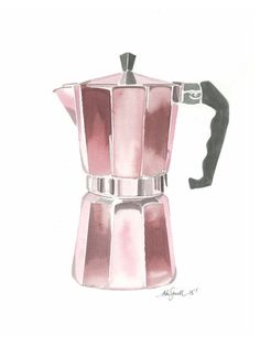 a drawing of a pink stove top coffee maker