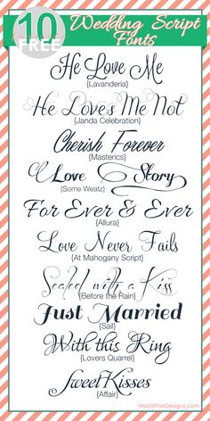 the wedding script font is shown in black and white, with red stripes behind it