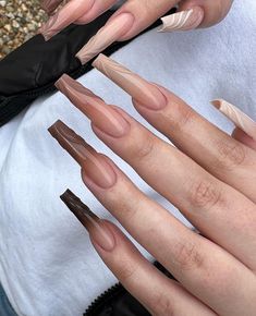 Brown Acrylic Nails, Long Nail Designs, Classy Acrylic Nails, Unique Acrylic Nails, Square Acrylic Nails, Girls Nails, Chic Nails