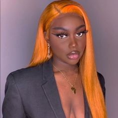 22” Orange Straight Lace Front Wig *New* Arrives New 150-180% Density Color : ( Color As Shown ) Lace Front Synthetic Wig You Can Cut , Curl , And Style This Wig Heat Resistant Up To 315f 22.5 In Circumference Hand Tied - Check My 5 Star Reviews You Could Cut The Front Lace To Blend As Your Own Hairline I Do Not Trade On Any Of My Wigs Don’t Forget To Bundle With The Got2b Ultra Gel Or Ghost Bond To Save 10% Off $ Orange Wig, Girl Hair Colors, Straight Lace Front Wig, Art Hair, Human Virgin Hair, Straight Lace Front Wigs, Colored Wigs, Sport Design, Hair Haircut