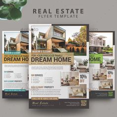 a real estate flyer is shown in three different colors and sizes, with the words dream home on it