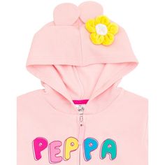 Your little one is ready to learn, play, and oink in this Peppa Pig Hoodie! Join Peppa on her latest adventures with her brother George Pig, and her animal friends Suzy Sheep, Rebecca Rabbit, and Candy Cat. Wearing this cute, comfy and stylish long sleeve graphic hooded sweatshirt, your child will shine as they create fun new memories. Playful Pink Hoodie With Cartoon Print, Playful Cartoon Print Sweatshirt For Playtime, Playful Sweatshirt For Spring Playtime, Playful Hooded Fleece Sweatshirt, Cute Pink Fleece Outerwear, Playful Pink Sweatshirt For Playtime, Playful Hooded Fleece Top, Playful Cotton Hoodie For Playtime, Playful Cartoon Print Outerwear For Playtime