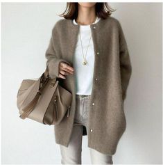 Women's Colorful Autumn Super Soft Knitted Slimming Coats Dik Vest, Collarless Coat, Warm Cardigan, Long Coat Women, Estilo Chic, Long Sleeves Coats, Button Cardigan, Winter Mode, Cashmere Coat