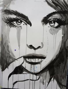 a drawing of a woman with tears on her face