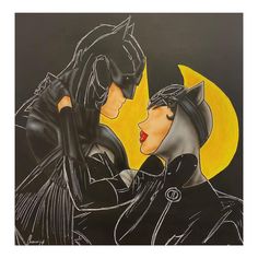 a painting of two women dressed as batman and catwoman with the moon in the background