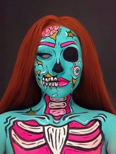 Face Painting Cartoon Characters, Halloween Body Painting Ideas, Cartoon Zombie Makeup, Pop Art Makeup Ideas, Pop Art Zombie Makeup, Makeup Scary Halloween, Phone Wallpapers Halloween, Halloween Pop Art, Halloween Backgrounds Wallpapers