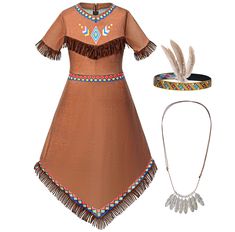 PRICES MAY VARY. 【Packing list】Dress*1,Headband*1,Necklace*1. 【Size】:Suitable for children aged 2-12 Years.Detailed size, refer to the picture. 【Feature】:The dress is designed with totem patterns and tassels.The headband and necklace feature feathered styling.The costume is closer to Native American. 【Material】:polyester, and the fabrics and stitches are well made. Clothing materials are safe and environmentally friendly, avoid skin irritation, non-toxic odor, and do not fade. 【Application】:Suit American Costume, Carnival Dress, Baby Costumes Girl, Indigenous Americans, Dance Recital, Made Clothing, Clothing Material, Girl Costumes, Girls Dress