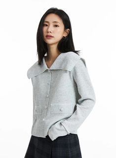 Lovely Collar Buttoned Cardigan OO323 - Korean Women's Fashion | LEWKIN Elegant Collared Cardigan For Work, Elegant Collared Workwear Cardigan, Elegant Cardigan With Lapel Collar For Workwear, Elegant Lapel Collar Cardigan For Work, Elegant Collared Sweater With Button Cuffs, Elegant Collared Sweater With Button Closure, Solid Button Sweater For Work, Button-up Winter Work Sweater, Button-up Sweater For Winter Workwear