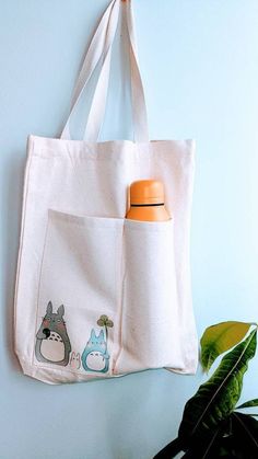 Pocket Bag Design, Tote Bag Ideas Design, Cotton Bag Design, Studio Ghibli Tote Bag, Ghibli Tote Bag, Tote Bag Aesthetic Design, Totoro Tote Bag, Cool Tote Bag Design, Cute Tote Bag Design