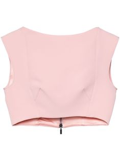 light pink jersey texture contrasting trim round neck rear two-way zip fastening cap sleeves cropped straight hem satin lining Pink Jersey, Contrasting Trim, Yoko London, City Dress, Airport Fashion, Summer Beach Wear, Exclusive Fashion, Lady Dior, Cropped Top