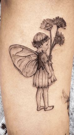 Storybook Fairy Tattoo, Curly Hair Angel Tattoo, Cicely Mary Barker Fairy Tattoo, Beautiful Fairy Tattoo, Fairy Mom Tattoo, Angel Fairy Tattoo, Fairyopolis Tattoo, Daisy Fairy Tattoo, Lavender Fairy Tattoo