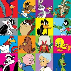 many different cartoon characters are depicted in this image