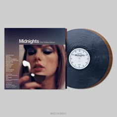 a record with a woman holding a spoon in front of her face and the words midnights on it