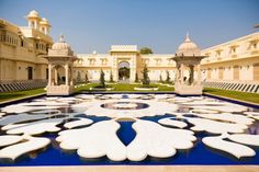 an elaborately designed courtyard in the middle of a building