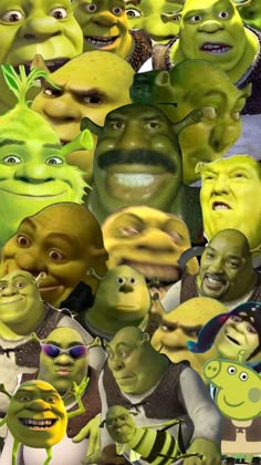 a collage of cartoon characters with different facial expressions on their faces, including one man in the middle