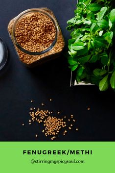 the ingredients to make fenugreek / methi on a black surface with text overlay