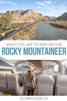 the rocky mountaineer train is shown with text that reads all aboard a train trip on the rocky mountainer