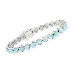 5mm Larimar Tennis Bracelet in Sterling Silver. 7" Elegant Turquoise Larimar Bracelets, Larimar Crystal, Larimar Bracelet, Safety Box, Pure Happiness, Box Clasp, Cz Stud Earrings, Fine Jewelry Bracelets, Timeless Jewelry