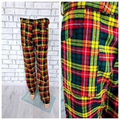 Mens Wool Pants Retro Pants Mens Pants Checkered Pants Plaid Pants Vintage Tartan Pants Golf Pants M Yellow pants plaid Trousers height of the men in the photo - 170 cm   Please refer to photos for details of condition.  Condition: very good vintage Measurements: Inseam : 77 cm/30.3"  Length: 107 cm/42" Waist: 83 cm/ 32.7" Hips 97 cm/ 38.2" Rise: 30 cm/ 11.8"  Size: M note The color on the pictures may vary due to monitor settings and light reflections. Ready to ship Please do not hesitate to contact with me for any questions. Thank you for shopping today! Mens Wool Pants, Purple Velvet Dress, Tartan Pants, Retro Pants, Checkered Pants, Plaid Trousers, Yellow Pants, Navy Blue Pants, Pants Vintage