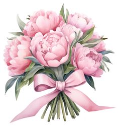 a bouquet of pink peonies tied with a ribbon