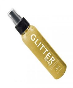 a bottle of glitter spray on a white background with the word glitter written in it