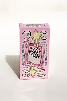 a pink box that has some writing on it