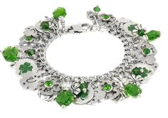 You'll be Lucky are year round with your St. Patricks Day Lucky Charm bracelet, filled to the brim with four leaf clovers, Claddagh, Pot's of Gold, Leprechauns and Magical Fairies. Artisan Jewelry crafted in timeless stainless steel, because how its made matters. *Stainless Steel *Will never turn color or tarnish, no plated metals *Sterling silver charms with vintage Irish Ladies *Emerald Green Shamrock Sparkling Crystals *Engraved Shamrock Charms, L U C K Y *Over 30 silver charms so you'll have Fairytale Bracelet, Shamrock Bracelet, Shamrock Jewelry, Celtic Magic, 4 Leaf Clovers, Magical Fairies, Lucky Four Leaf Clover, Celtic Bracelet, Lucky Charm Bracelet