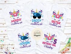 Personalized Unicorn Birthday shirt, Birthday girl shirt, Family Birthday party Unicorn shirt, Birthday squad Best Birthday ever shirt DESCRIPTION: Unisex T-shirt 100% Airlume combed and ringspun cotton (fiber content may vary for different colors) Solid colors are 100% cotton except Ash - 99% cotton and 1% polyester, heather colors are 52% cotton, 48% polyester (Athletic Heather and Black Heather are 90% cotton, 10% polyester) Light fabric (4.2 oz/yd² (142 g/m Runs true to size XS-3XL: Bella Canvas brand 4XL - 5XL: Gildan brand Youth T-shirt 100% Airlume combed and ring-spun cotton (fiber content may vary for different colors) Extra light fabric (3.7 oz/yd² (125 g/m Run smaller than usual Sweatshirt/Hoodie Medium-heavy fabric (8.0 oz/yd² (271.25 g/m Runs true to size 50% cotton, 50% polye Birthday Party Unicorn, Unicorn Birthday Shirt, Family Birthday Party, 5th Birthday Girls, Unicorn Shirt, Family Birthday, Birthday Girl Shirt, Family Birthdays, Girl Shirt