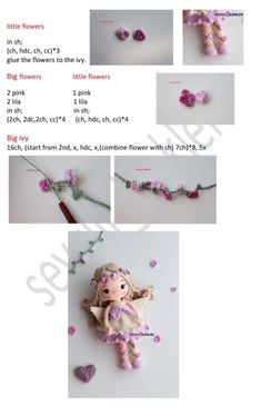 instructions to make a crocheted doll with flowers