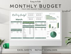 a computer screen with the words, easy to edit and printable budget sheet on it