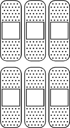 six rows of bandages with dots on the top and bottom, all lined up against each other