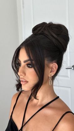 Dramatic Ponytail Hairstyles, Sleek High Bun Bridal Hair, Glam Bridal Hair Half Up, Side Part Hairstyles Long Hair, Updos For Long Hair Wedding, Wedding Bride Hairstyles, Bangs Front, Fake Fringe, Clip In Bangs