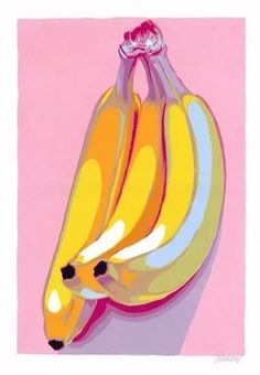 a painting of three bananas on a pink background