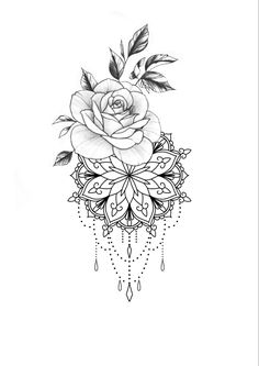 a black and white drawing of a rose