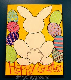 an easter card with eggs and a bunny on it