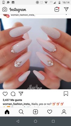 Prom Nail Designs, Swarovski Nails, Almond Acrylic Nails, Nail Art Wedding, Bride Nails, Diamond Nails, Bridal Nails, Prom Nails