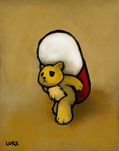 a painting of a teddy bear with a santa hat on