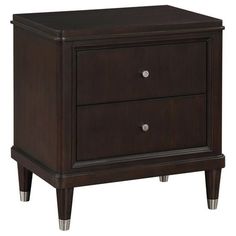 an image of a night stand with two drawers on each side and one drawer open