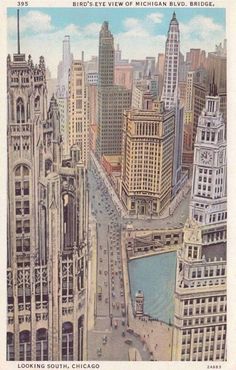 an old postcard shows the view of chicago, illinois and other big city buildings