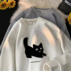 Affordable White Cat Print Sweatshirt, 90 60 90, Cat Handbags, Kawaii Hoodies, Cat Lamp, Sweatshirt Y2k, Black Cat Print, Cat Sweatshirt, Y2k Black