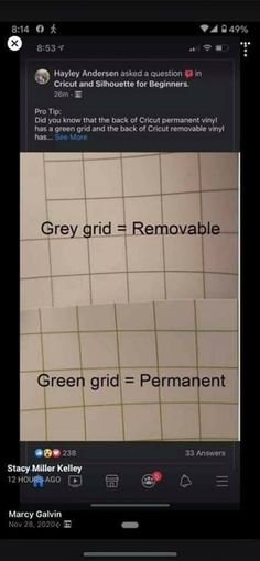 an image of a tile floor with the words grey grid = renovable green grid = permanent