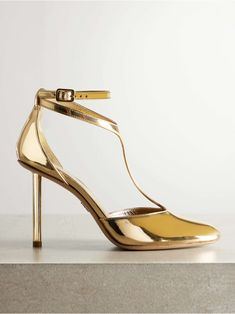 FERRAGAMO Lysandra metallic patent-leather pumps Clear Pumps, Ferragamo Pumps, Closet Shoes, Monk Strap Shoes, Gold Pumps, Salvatore Ferragamo Shoes, Ferragamo Shoes, Raffia Bag, Holiday Outfit