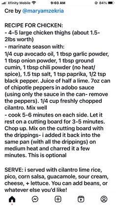 the recipe for chicken is shown in this screenshot from an instagramtion on facebook