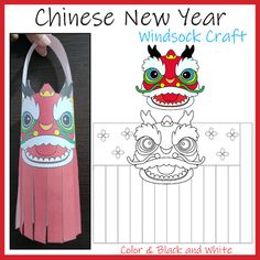 a paper bag with a dragon on it and the words chinese new year's craft