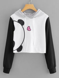 Panda Hoodie, Hoodie Cartoon, Stylish Hoodies, Trendy Fashion Tops, Kawaii Clothes, Girls Fashion Clothes, Print Sweatshirt, Teenage Fashion Outfits