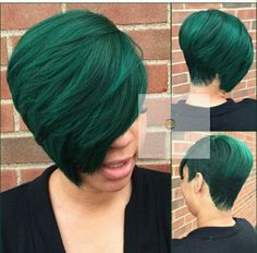 Short Green Hair, Short Quick Weave, Ebony Hair, Shaved Hair Designs, Vivid Hair Color, Asymmetrical Hairstyles, Center Of Attention