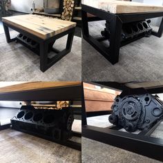 Industrial old oak coffeetable steel tablelegs V8 engine block livingroom office mancave homemade Engine Block Table Coffee Tables, Engine Block Table, Engine Table, Weld Art, Car Parts Decor, Ranch House Decor, Homemade Furniture