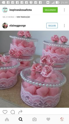 pink roses and pearls in a glass container on a counter with the caption inspiradios de seguridado