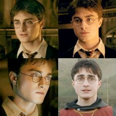 four different pictures of harry potter in glasses