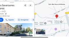 two screens showing the location of hotels in france and where they are on google maps